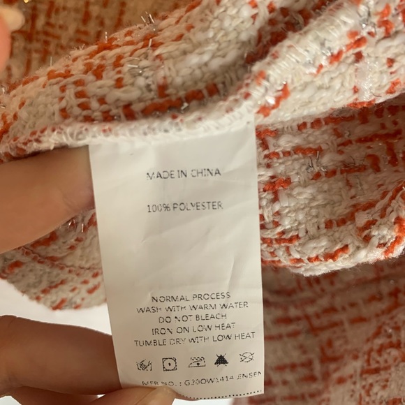 Glamaker Orange White Cropped Woven Fringe Blazer Gold Buttons - Picture 6 of 7